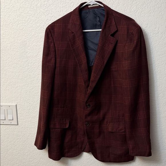 Brunello Cucinelli Dark Red Plaid Blazer - Picture 2 of 16
